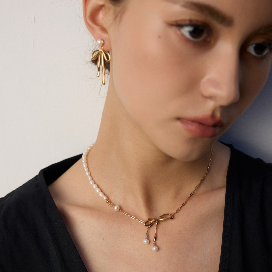 パールリボンネックレス(ゴールド・シルバー)