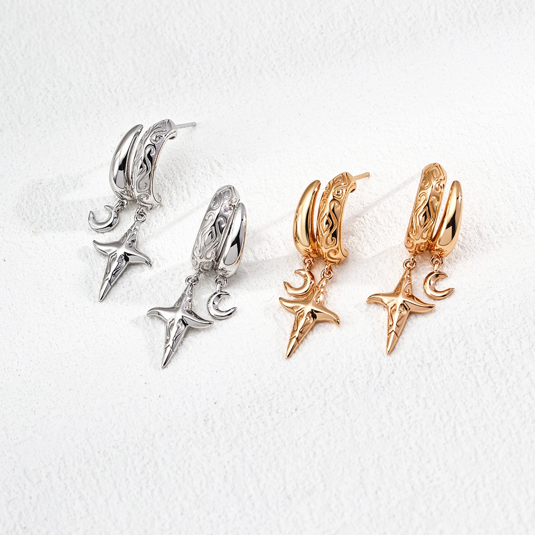 星と月モチーフ フープピアス シルバー ゴールド