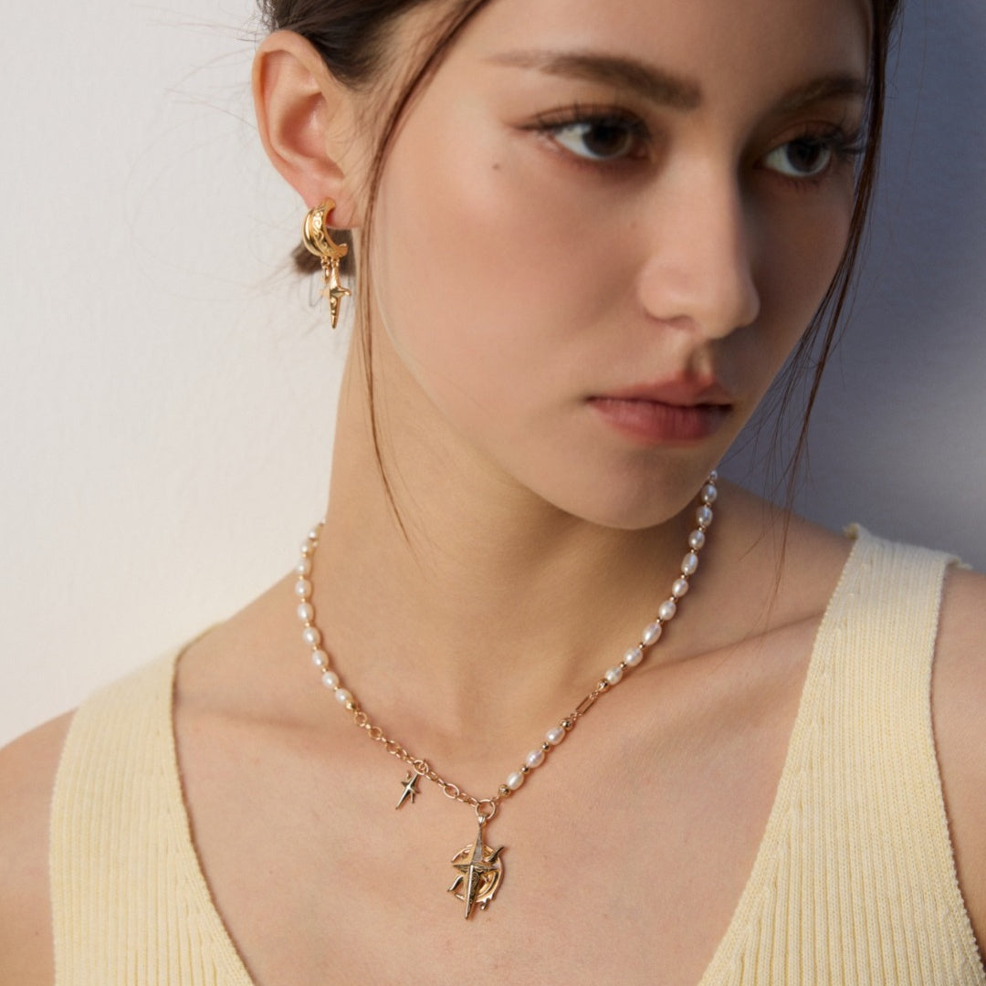 星と月モチーフ ネックレス シルバー ゴールド