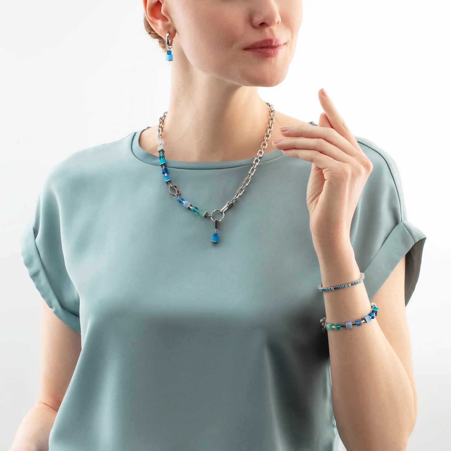 Earrings Hoop Cube Fusion Charm Silver-Ocean