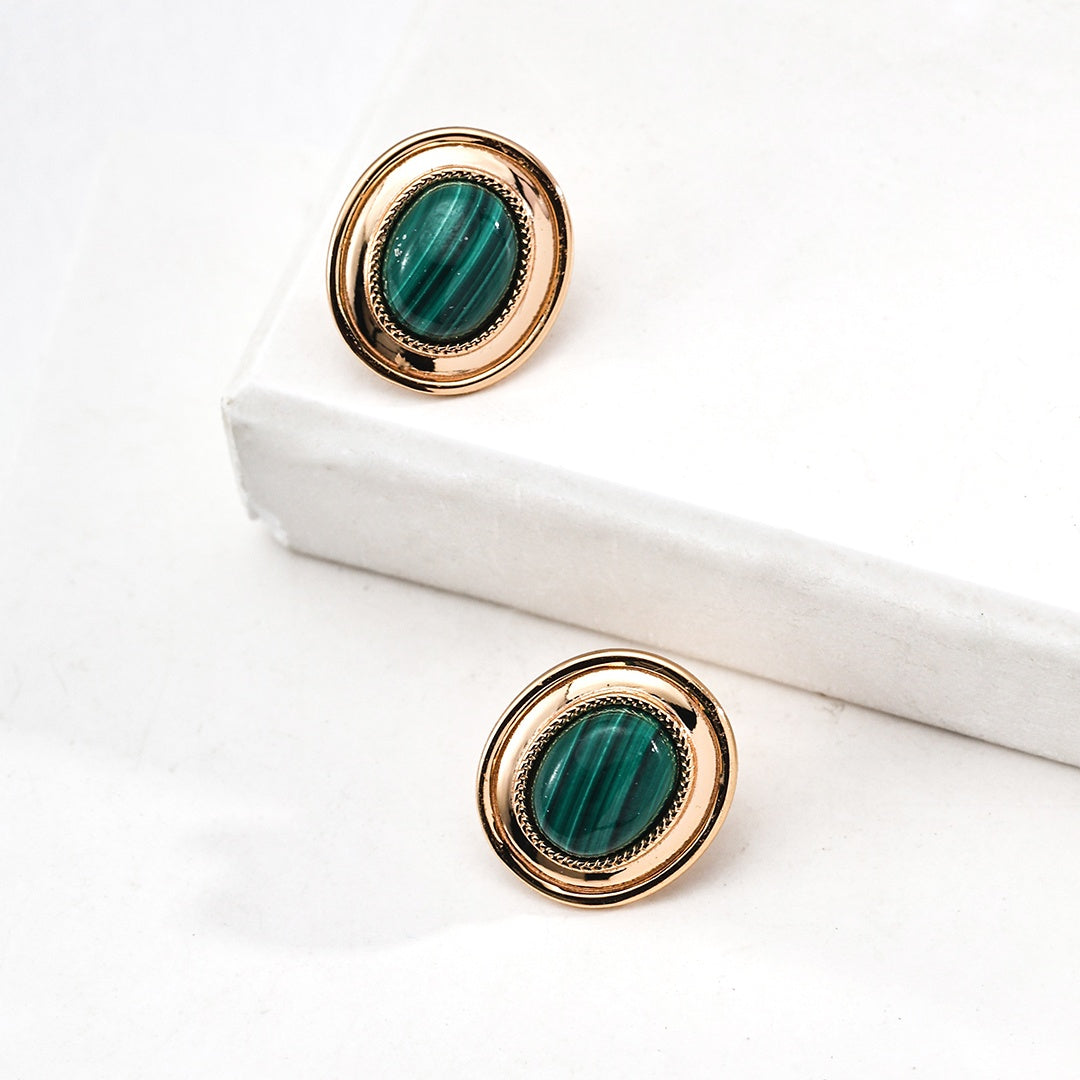 マラカイト オーバル型 スタッドピアス