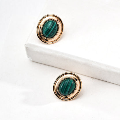 マラカイト オーバル型 スタッドピアス