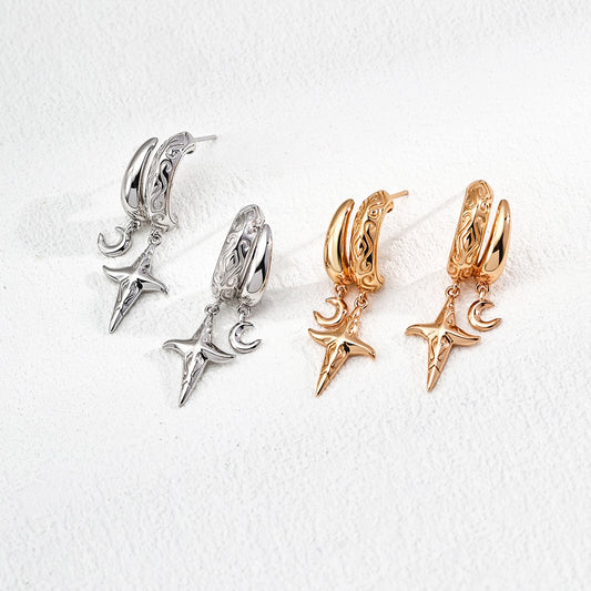 星と月モチーフ フープピアス シルバー ゴールド