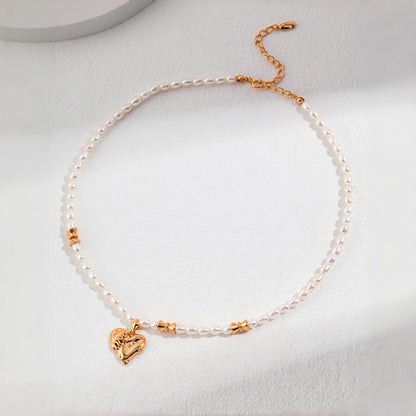 ハート型淡水パールS925ゴールドメッキネックレス