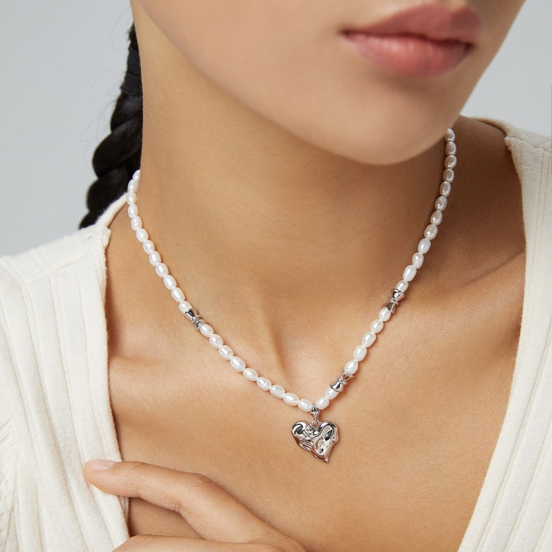 ハート型淡水パールS925ゴールドメッキネックレス