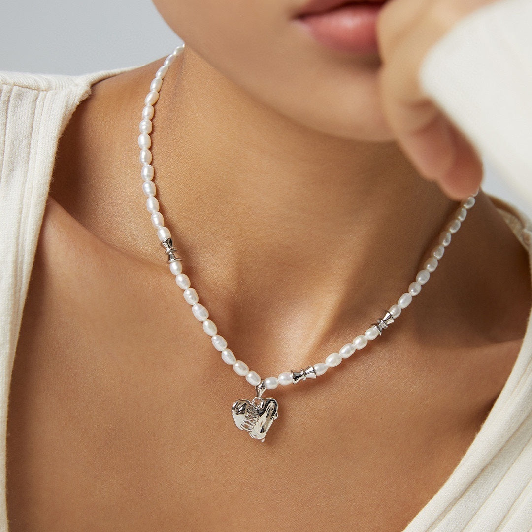 ハート型淡水パールS925ゴールドメッキネックレス