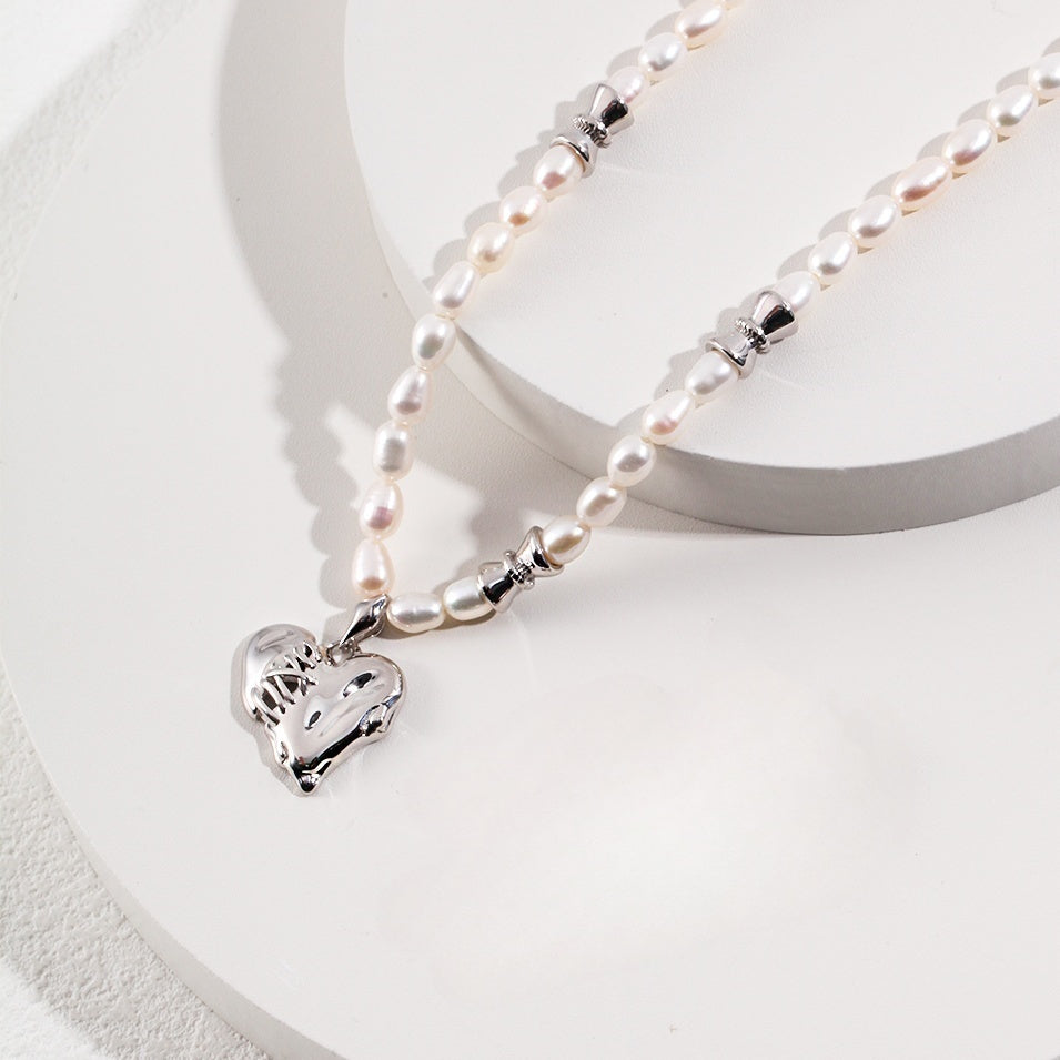 ハート型淡水パールS925ゴールドメッキネックレス