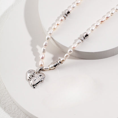 ハート型淡水パールS925ゴールドメッキネックレス