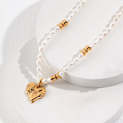 ハート型淡水パールS925ゴールドメッキネックレス