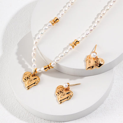 ハート型淡水パールS925ゴールドメッキネックレス